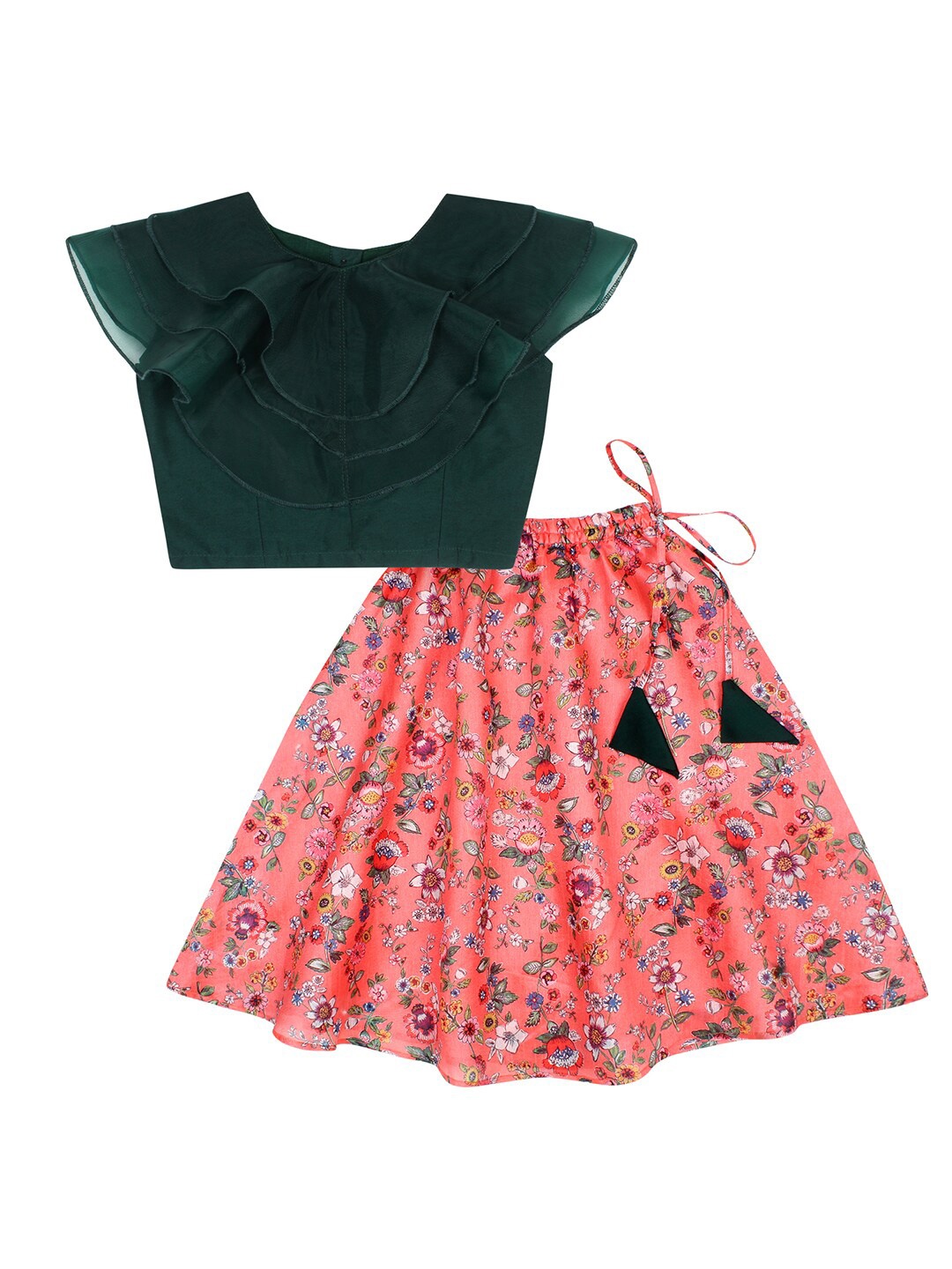 

Superminis Girls Embellished Ready to Wear Lehenga Choli, Green
