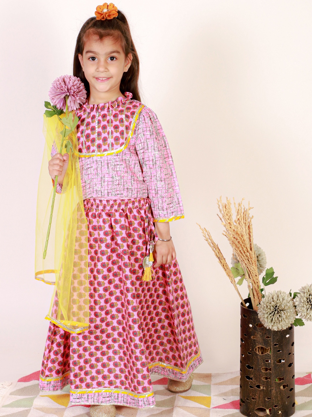 

Superminis Girls Printed Ready to Wear Pure Cotton Lehenga & Blouse With Dupatta, Purple