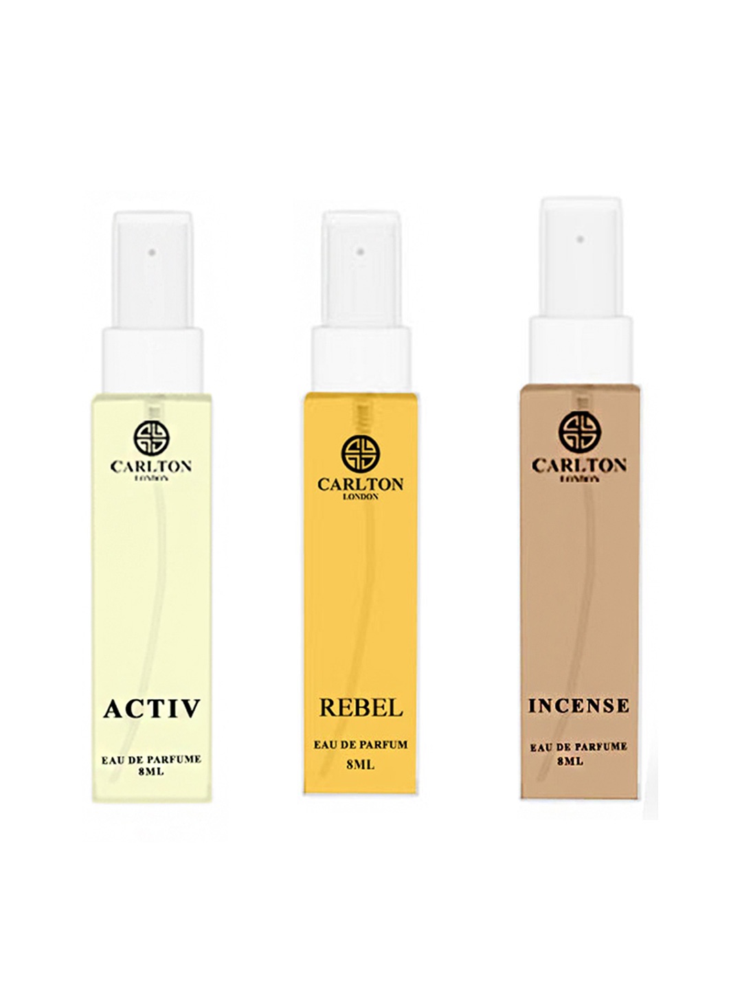 

Carlton London Men Set of 3 Eau De Parfum 8 ml each - Rebel + Incense + Activ, Yellow