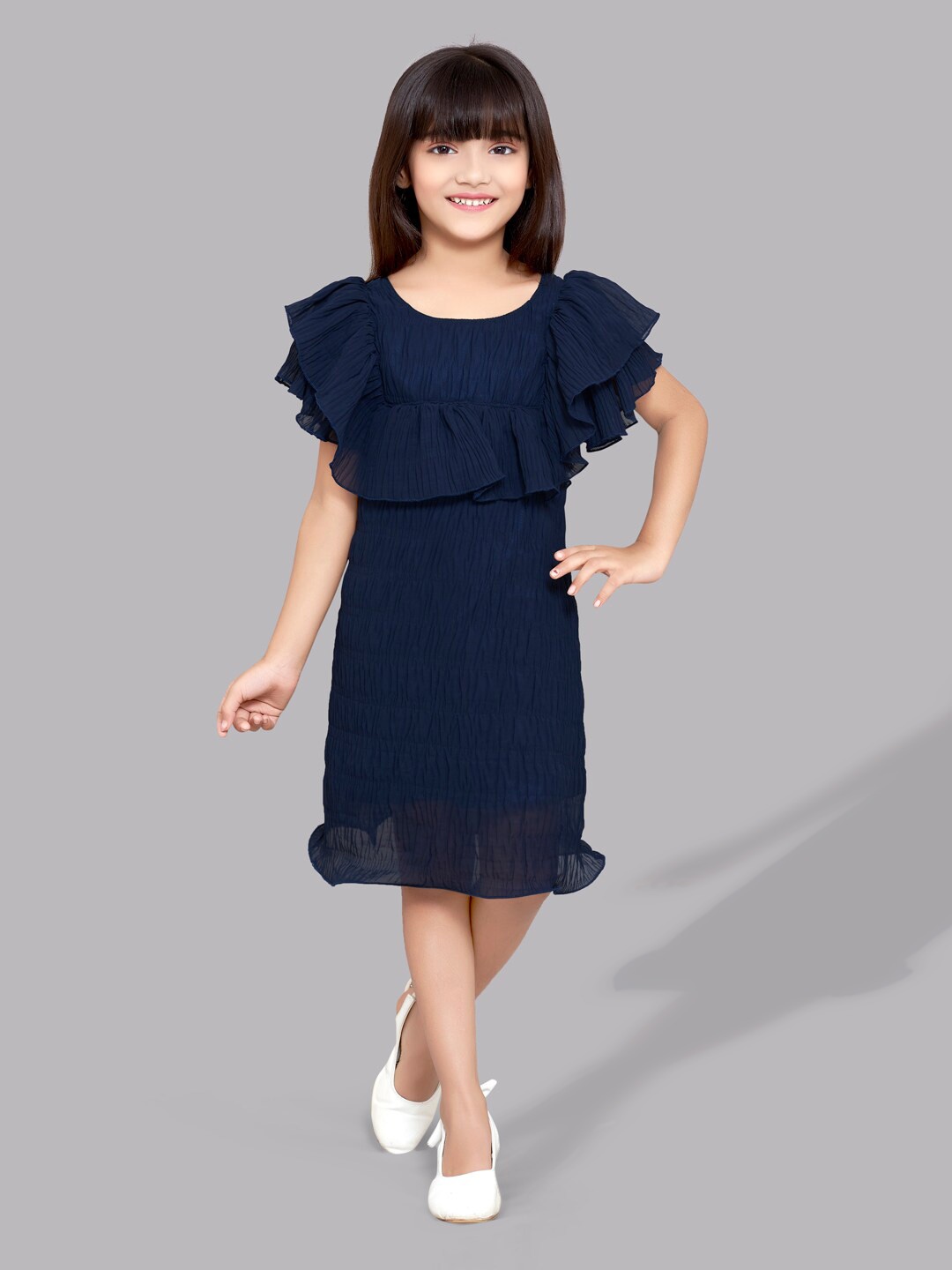 

Pink Chick Flutter Sleeve Georgette A-Line Dress, Navy blue