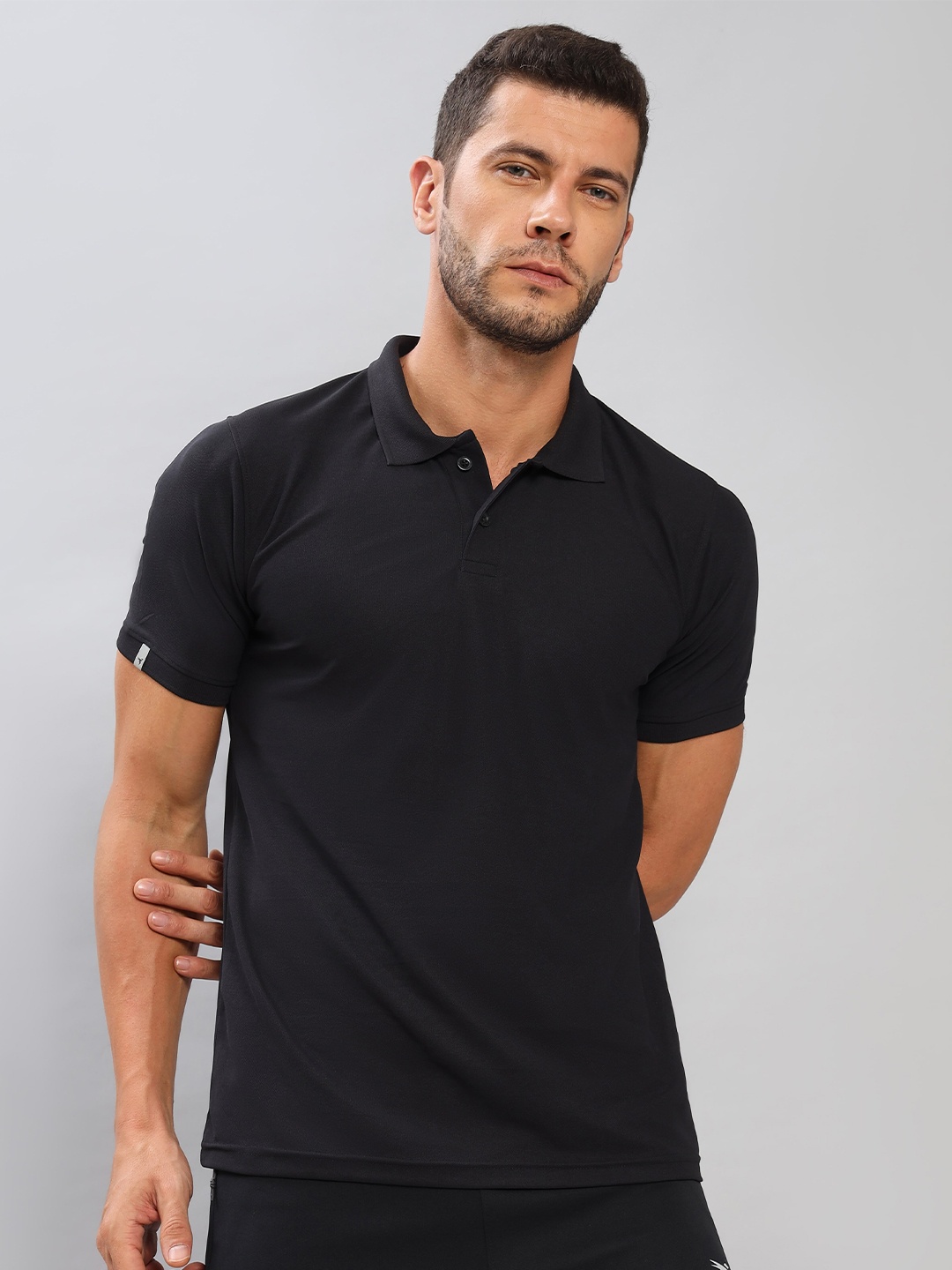 

Technosport Polo Collar Antimicrobial Slim Fit Sports T-Shirt, Black