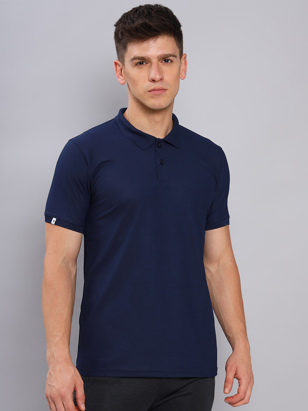 

Technosport Men Polo Collar Antimicrobial Slim Fit Sports T-shirt, Navy blue