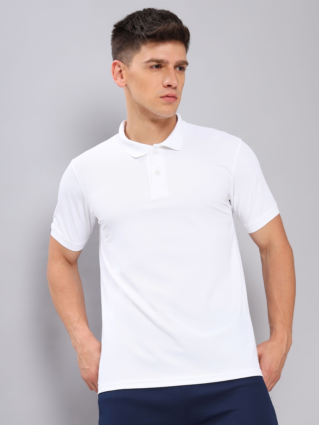 

Technosport Men Polo Collar Antimicrobial Slim Fit Sports T-shirt, White