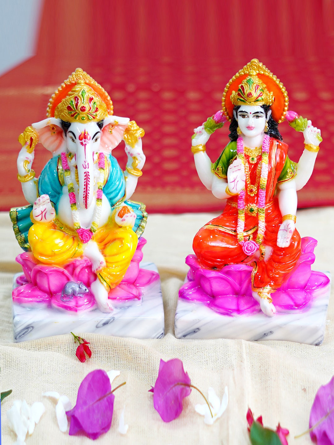 

Gallery99 White & Yellow 2 Pieces Laxmi & Ganesh Marble Idol Showpieces