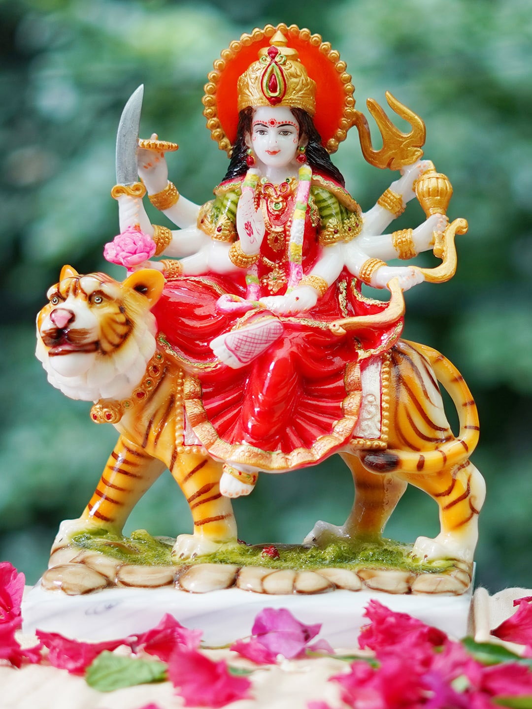 

Gallery99 Red & Gold Toned Sherawali Mata Painted Idol Showpiece