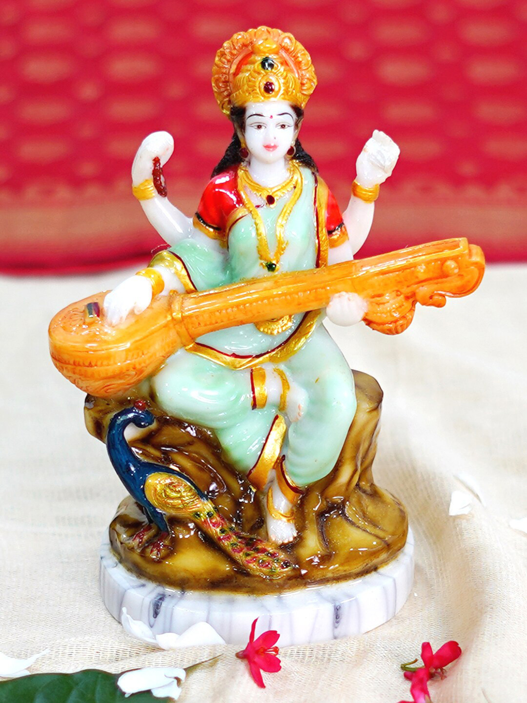 

Gallery99 Green & White Saraswati Painted Idol Showpiece