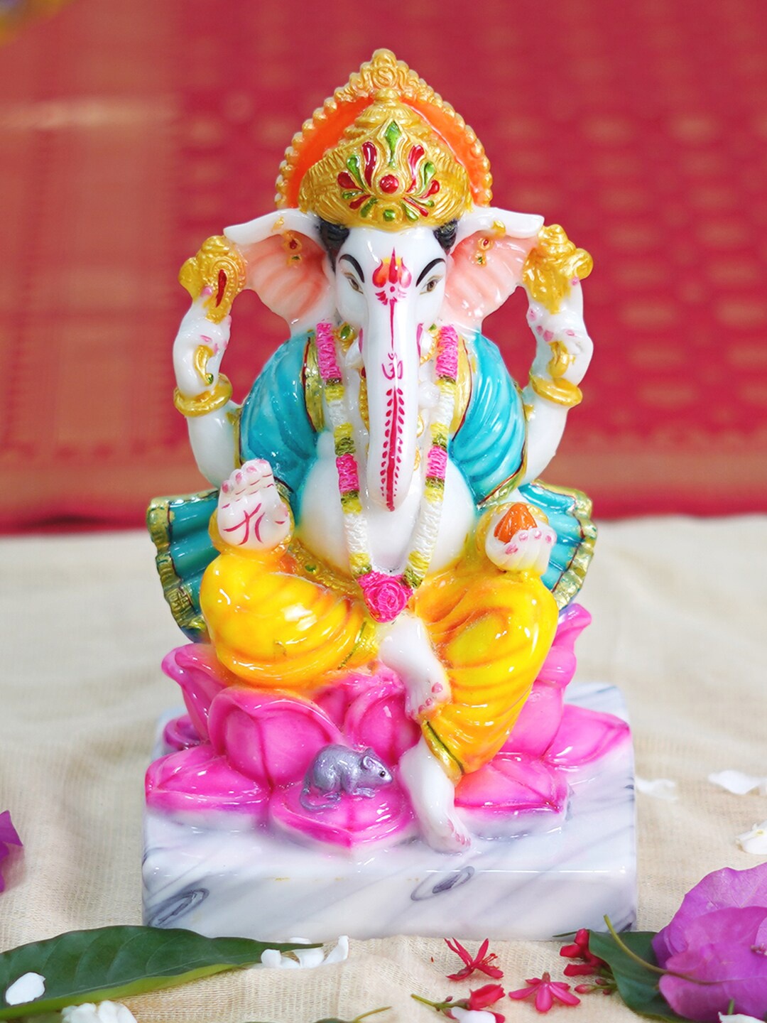 

Gallery99 White & Yellow Ganesh Painted Idol Showpiece