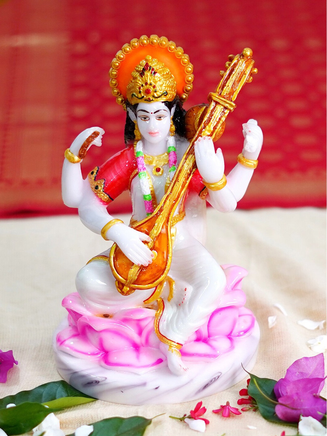 

Gallery99 White & Pink Saraswati Marble Showpiece