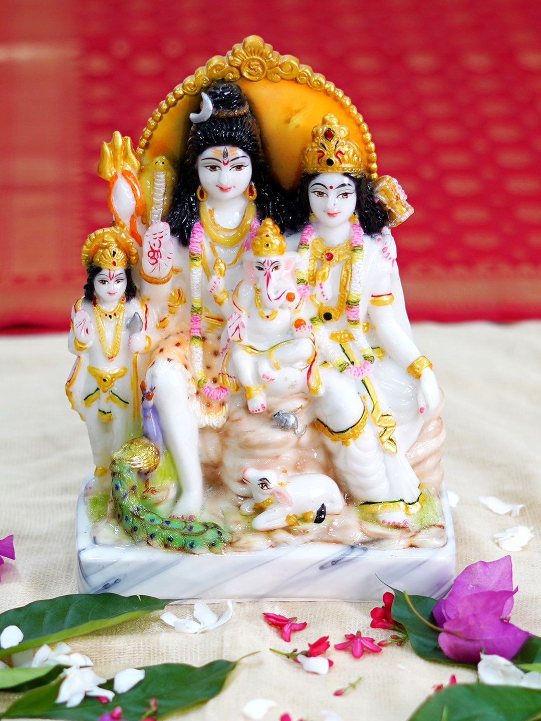 

Gallery99 White & Gold-Toned Shiv Parivar Marble Showpiece