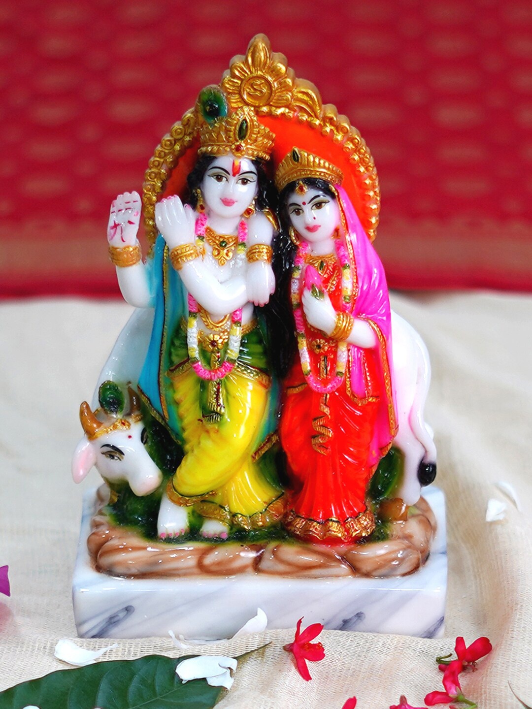 

Gallery99 White & Pink Radha Krishna Painted Idol Showpiece