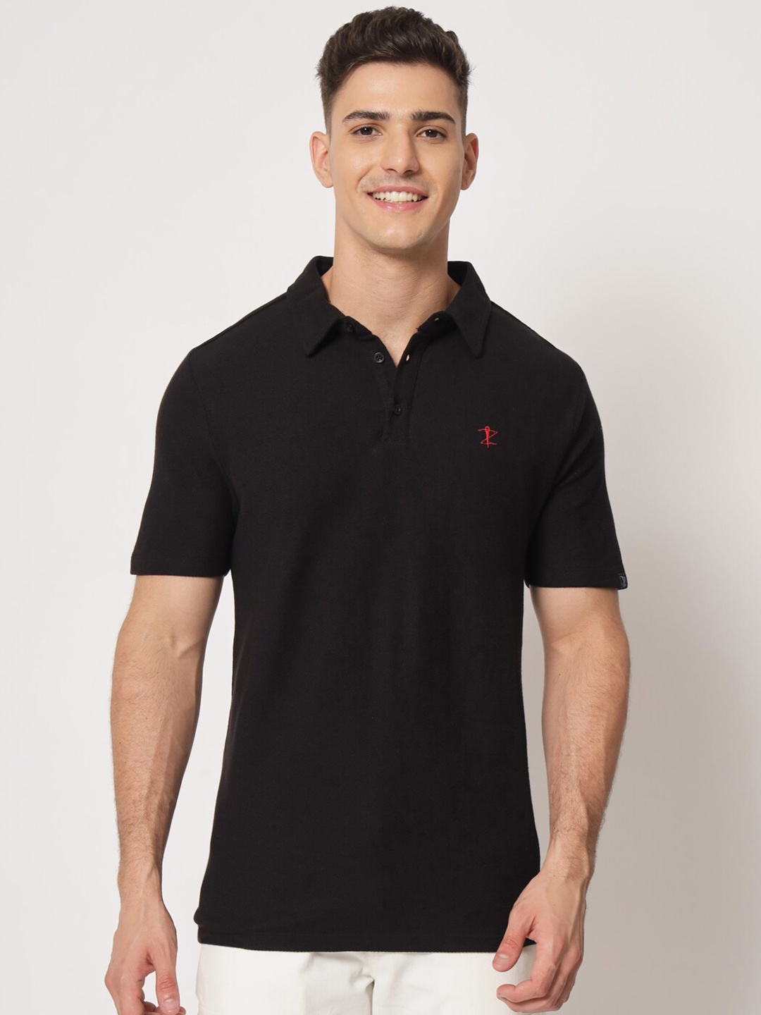 

Aazing London Polo Collar Cotton T-Shirt, Black