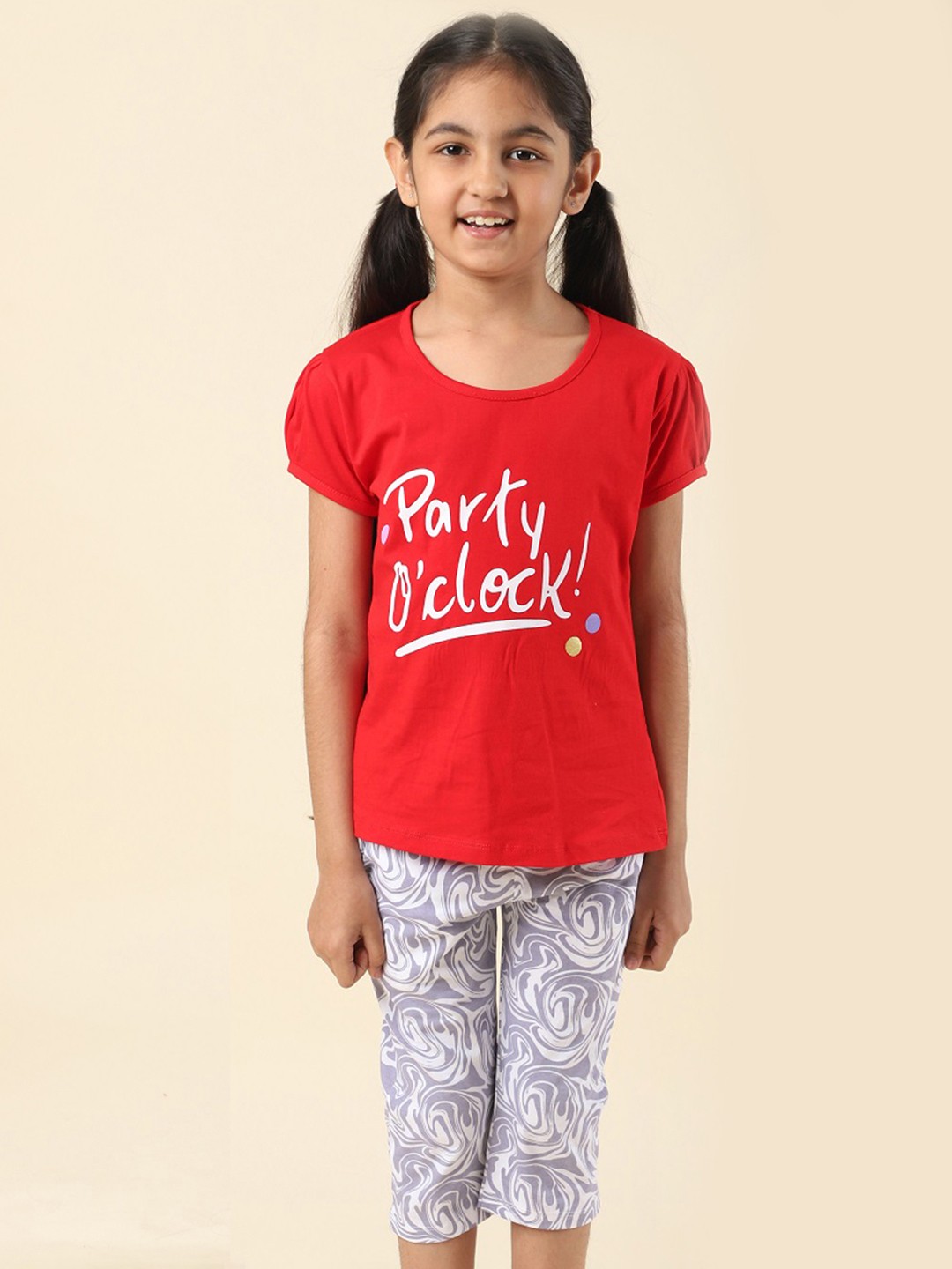 

Nottie Planet Girls Typography Printed Pure Cotton Night Suit, Red