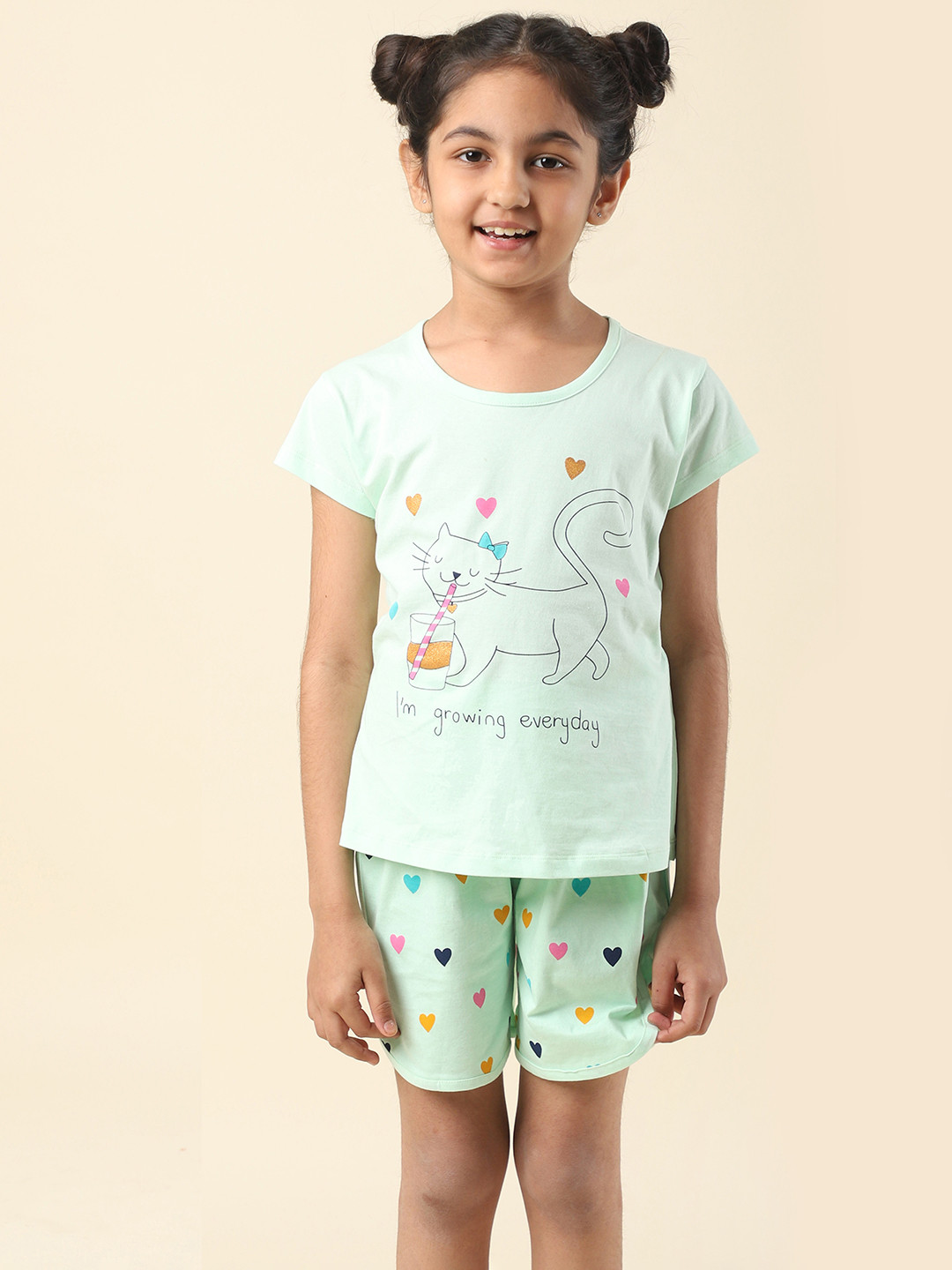 

Nottie Planet Girls Conversational Printed Pure Cotton Night Suit, Green