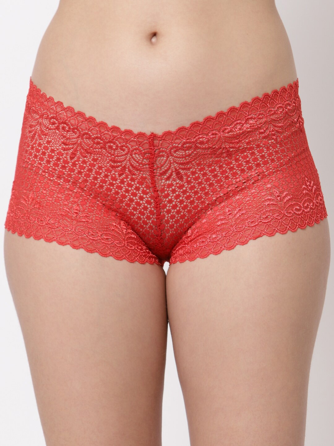 

CUKOO Women Self Design Lace Mid-Rise Hipster Briefs BP23-049, Red