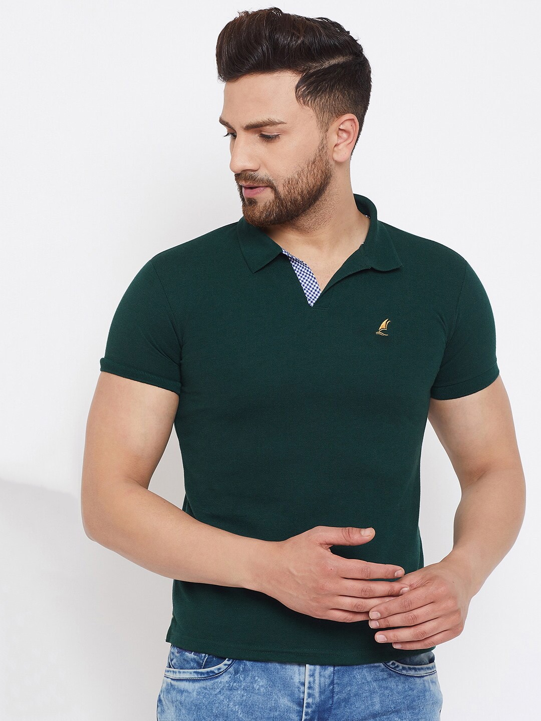 

HARBOR N BAY Polo Collar Slim Fit Pure Cotton T-shirt, Green