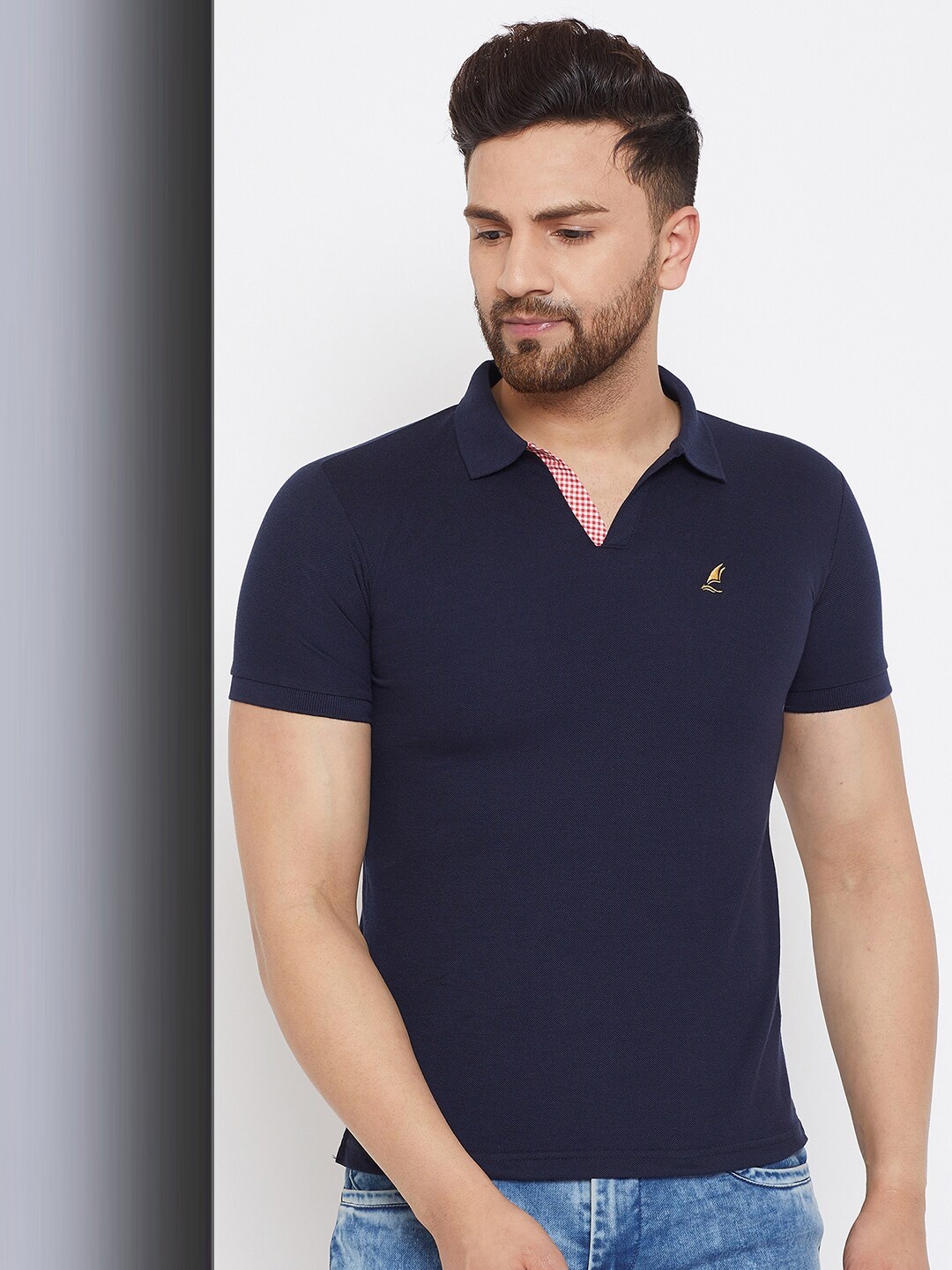 

HARBOR N BAY Polo Collar Slim Fit Pure Cotton T-shirt, Navy blue