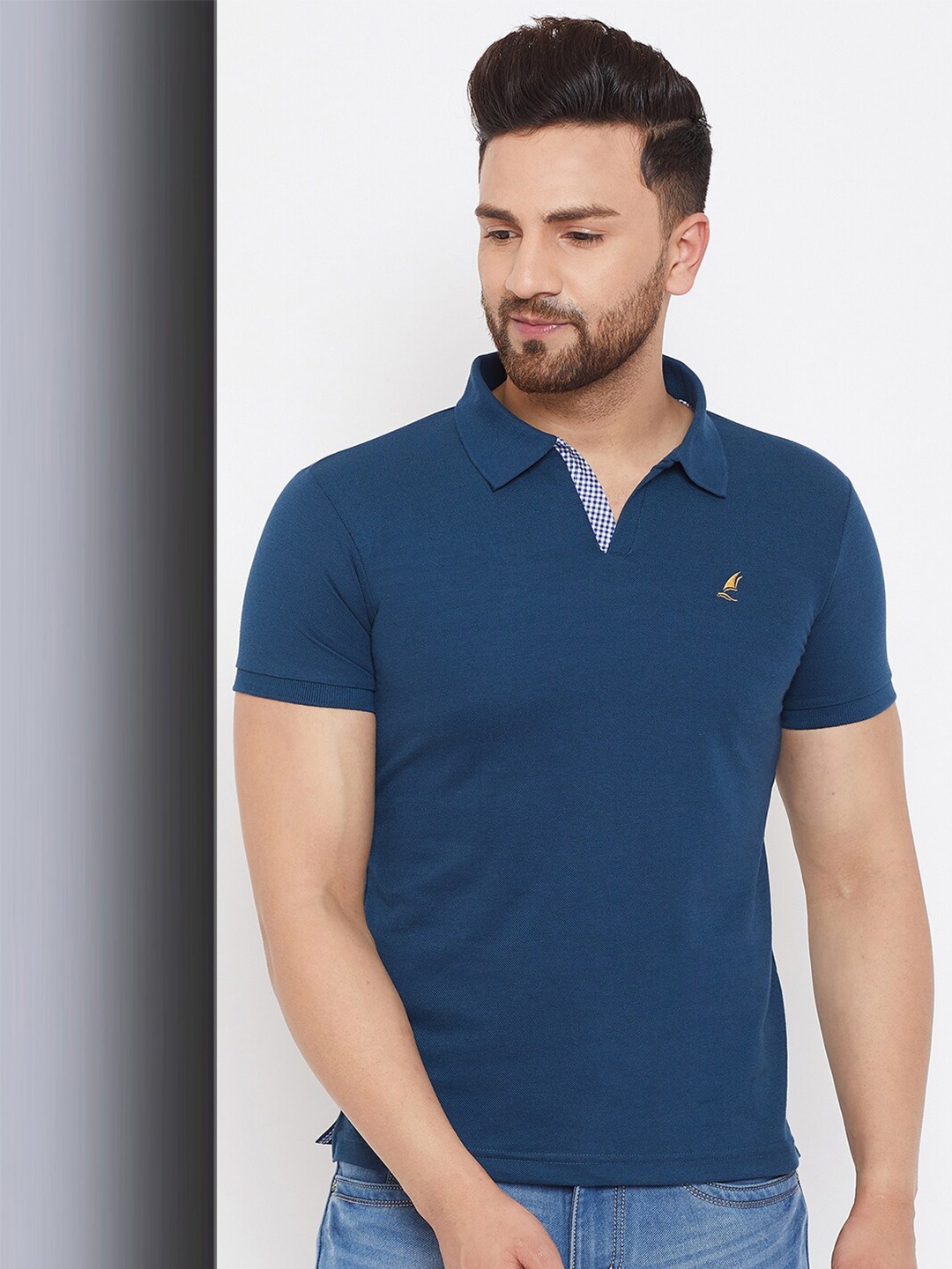 

HARBOR N BAY Polo Collar Slim Fit Pure Cotton T-shirt, Navy blue