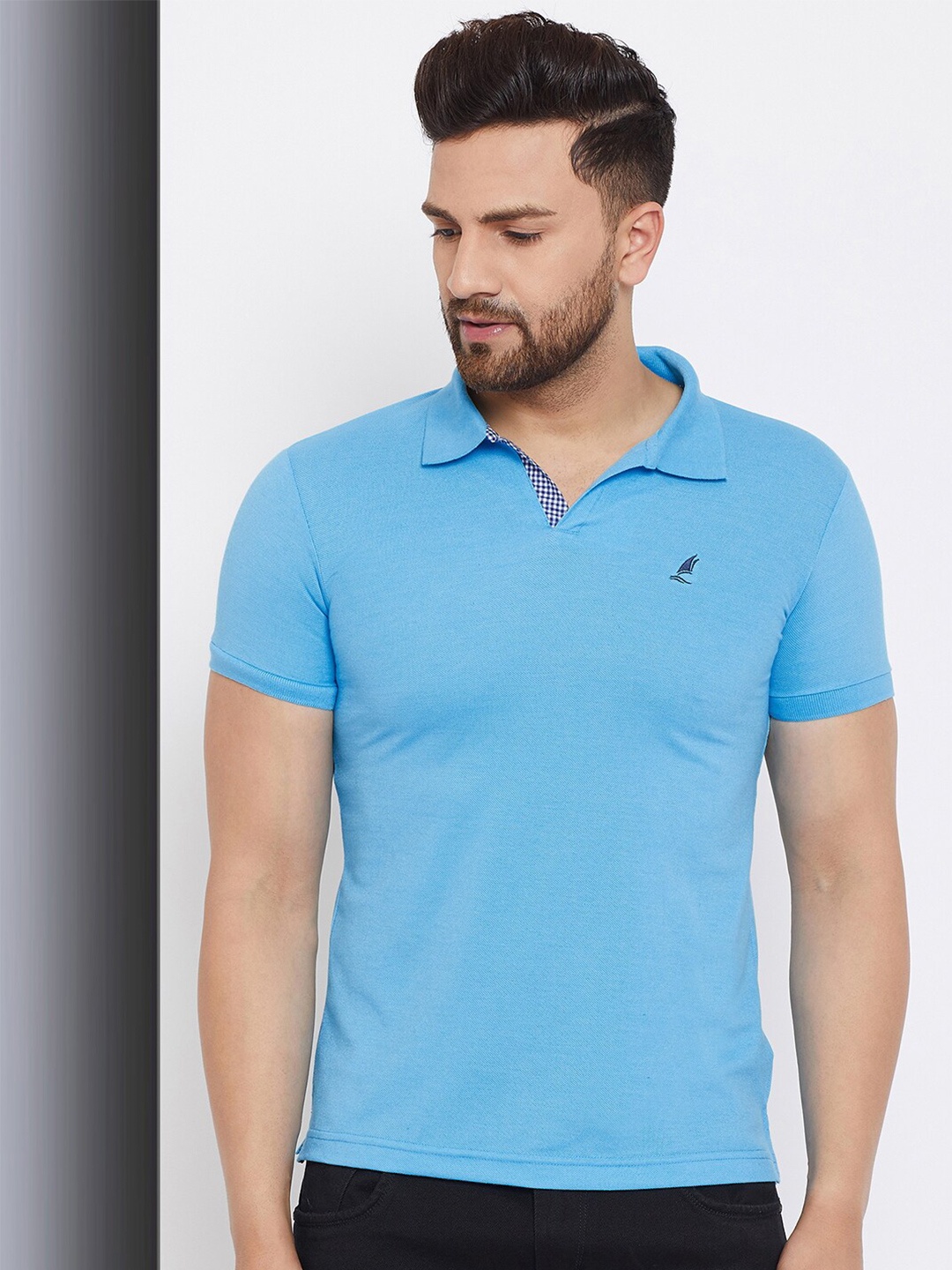 

HARBOR N BAY Polo Collar Slim Fit Pure Cotton T-shirt, Blue