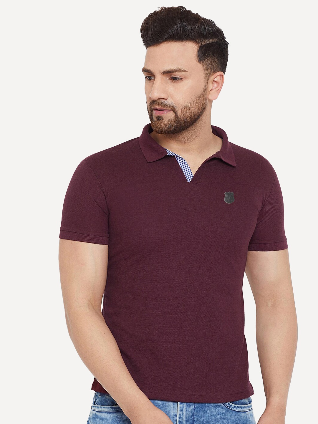 

HARBOR N BAY Polo Collar Slim Fit Pure Cotton T-shirt, Burgundy