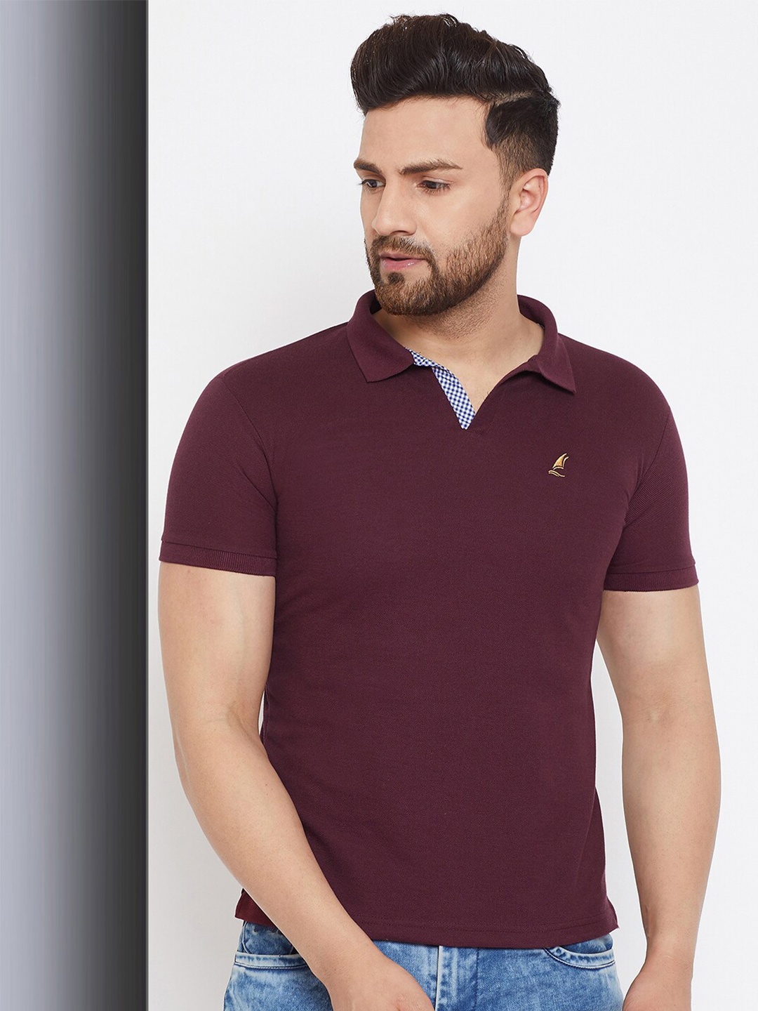 

HARBOR N BAY Polo Collar Slim Fit Pure Cotton T-shirt, Burgundy