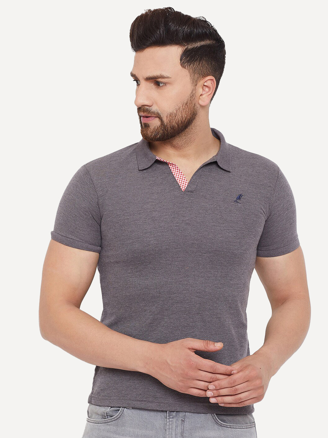 

HARBOR N BAY Polo Collar Slim Fit Pure Cotton T-shirt, Charcoal