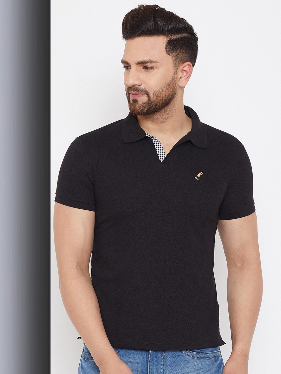 

HARBOR N BAY Polo Collar Slim Fit Pure Cotton T-shirt, Black