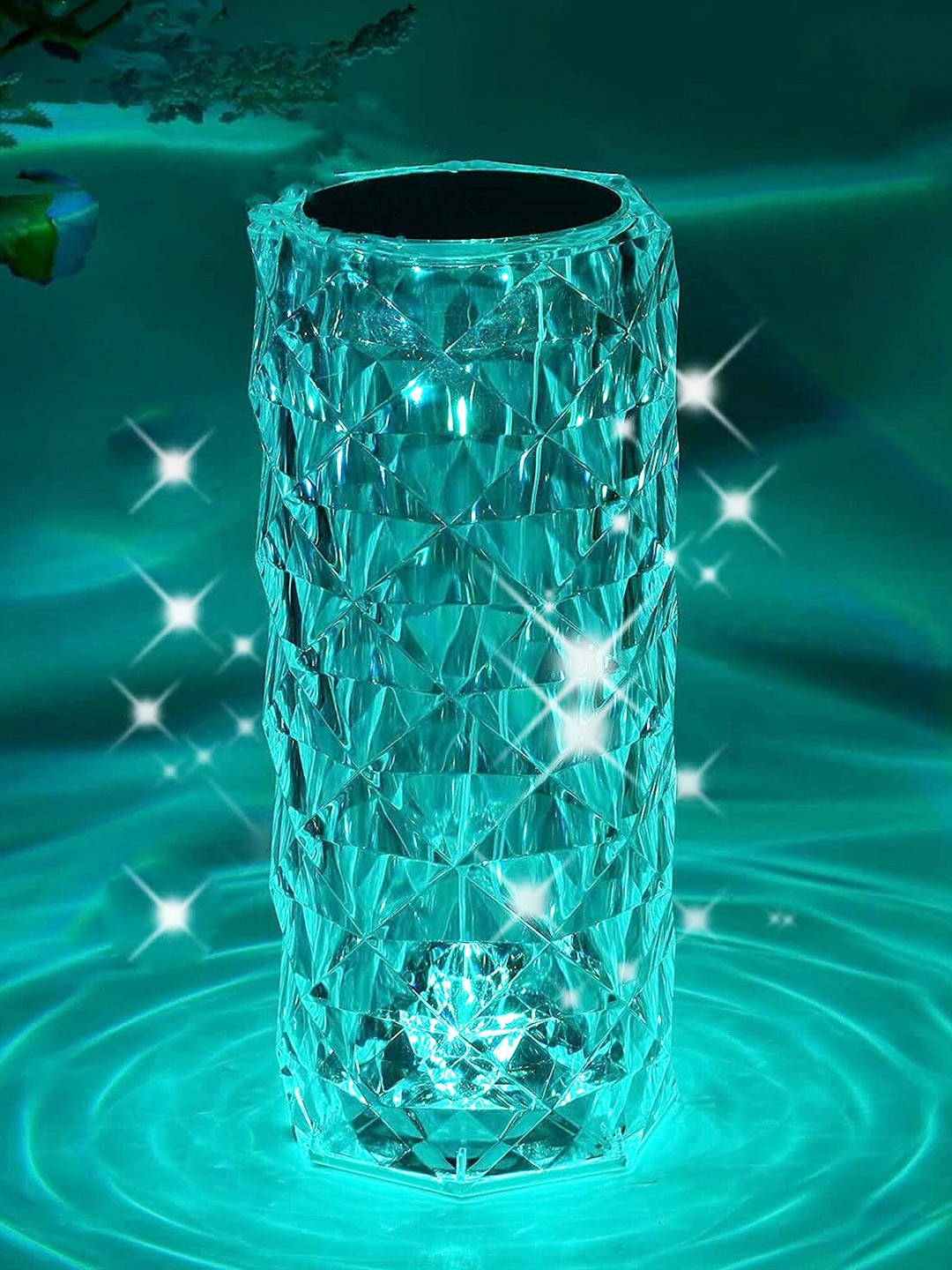

Homesake Transparent Textured Cylinder Shade Crystal Color Changing Table Lamp With Remote Control