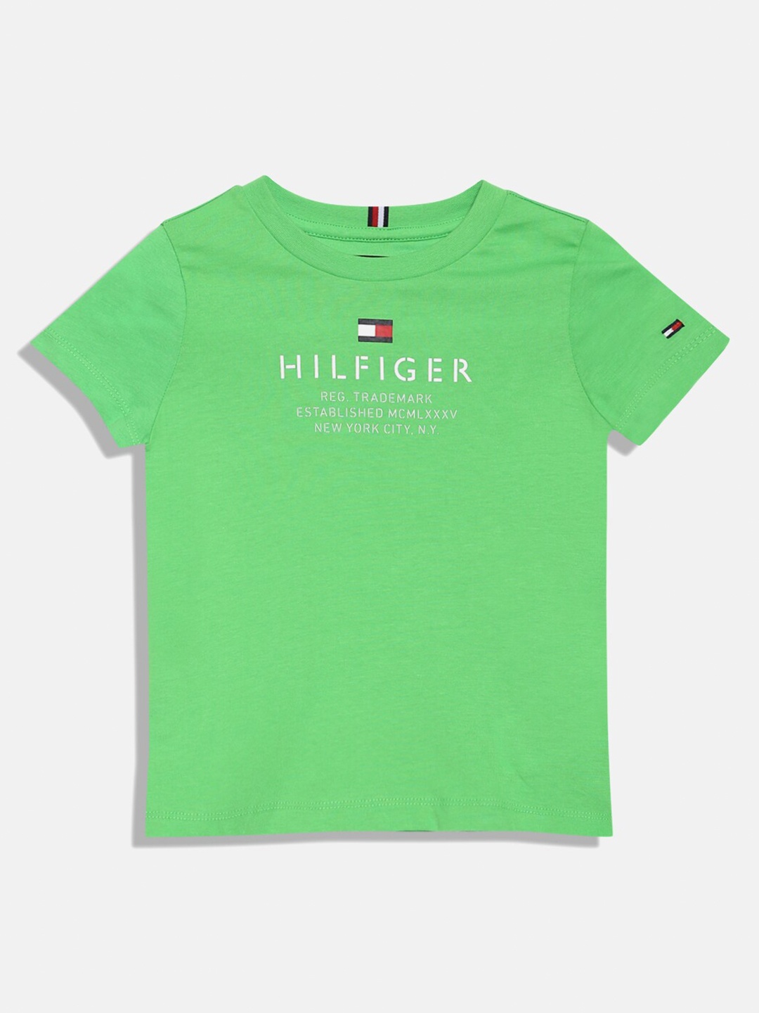 Tommy Hilfiger Boys Typography Printed Cotton T-shirt, Green