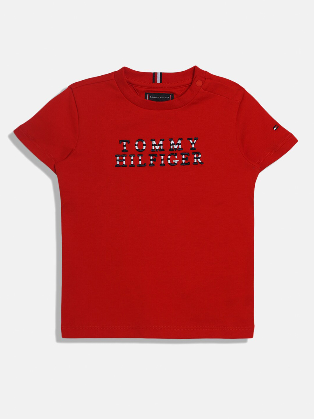 

Tommy Hilfiger Boys Typography Printed Round Neck Cotton T-shirt, Red