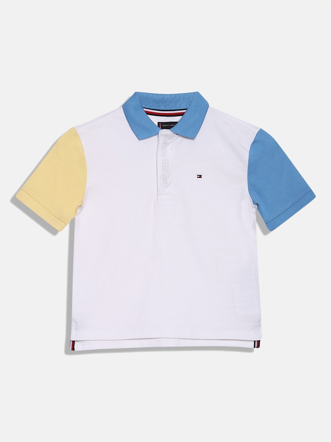 

Tommy Hilfiger Boys Colourblocked Polo Collar Cotton T-shirt, White
