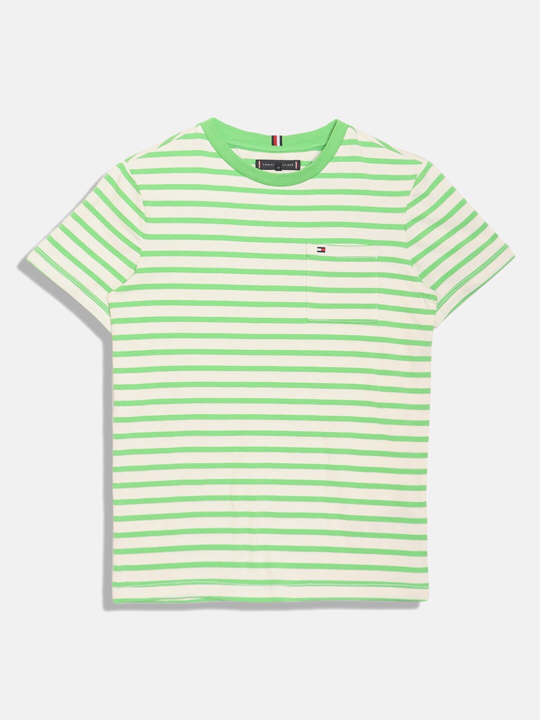 

Tommy Hilfiger Boys Striped Round Neck Cotton T-shirt, Green
