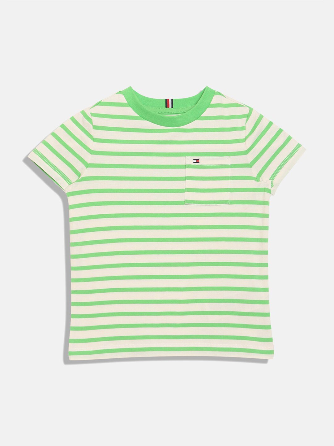 

Tommy Hilfiger Boys Striped Round Neck Cotton T-shirt, Green