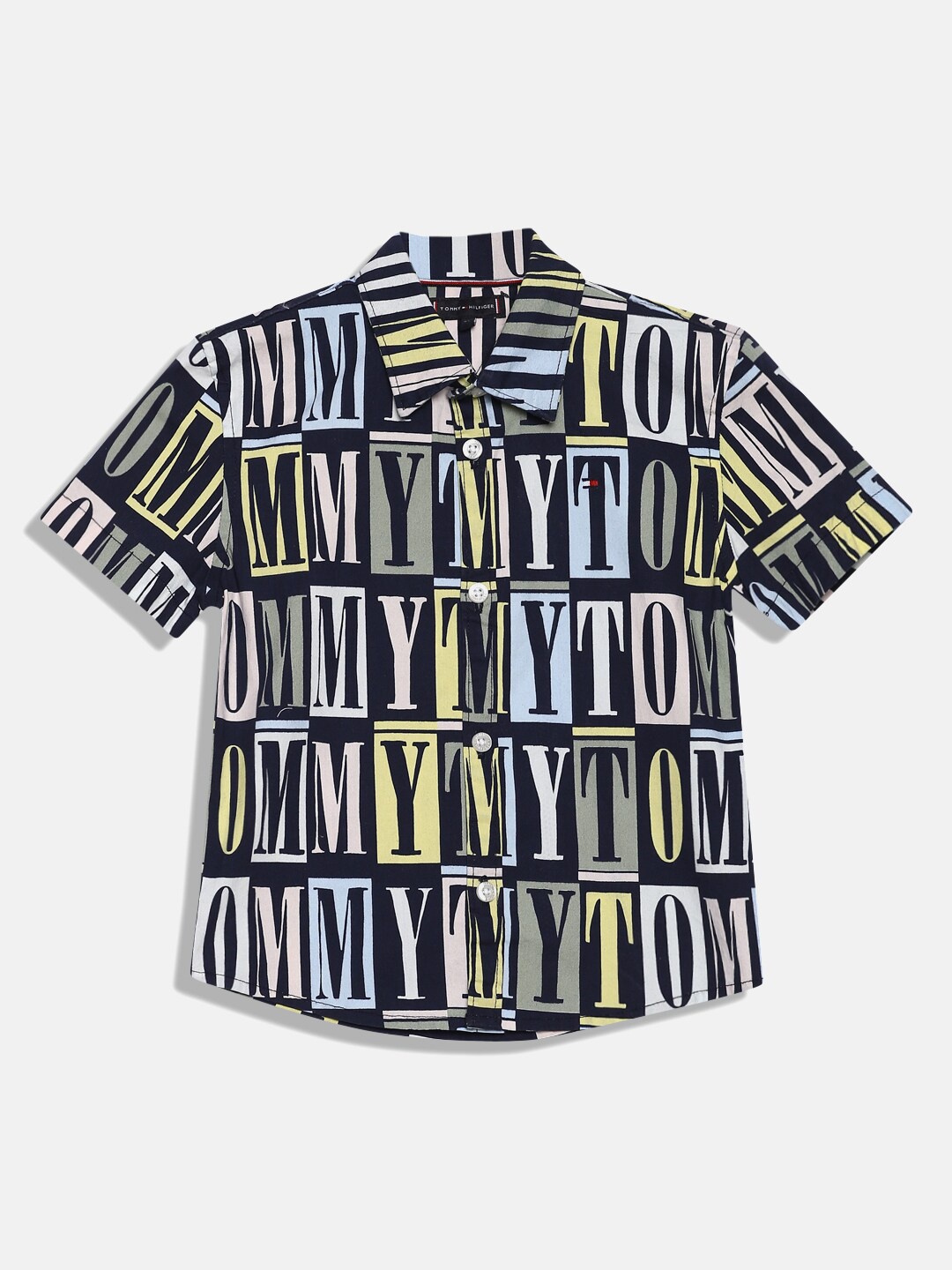 

Tommy Hilfiger Boys Opaque Typogrpahy Printed Cotton Casual Shirt, Blue
