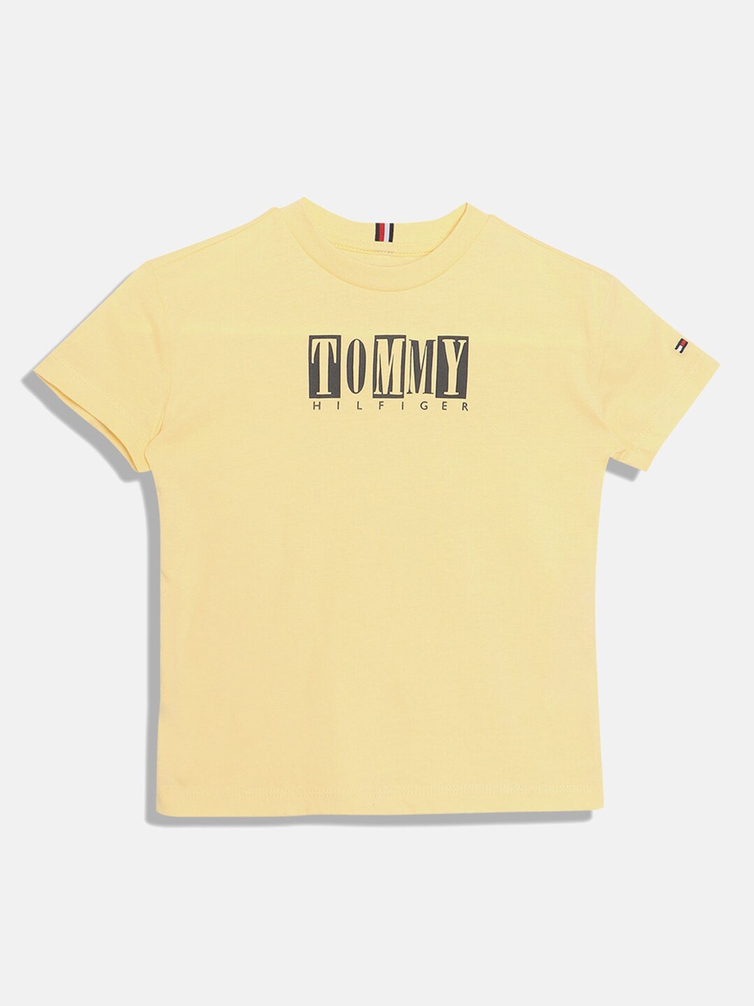 

Tommy Hilfiger Boys Typography Printed Round Neck Cotton T-shirt, Yellow