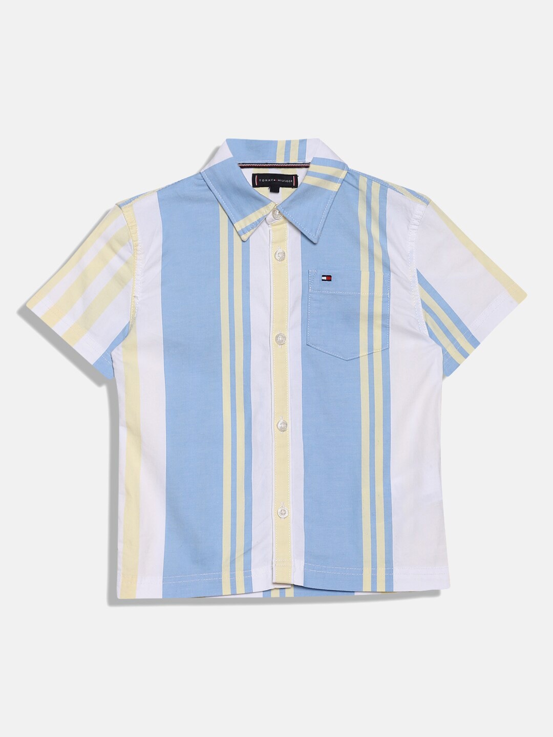 

Tommy Hilfiger Boys Opaque Striped Cotton Casual Shirt, Blue