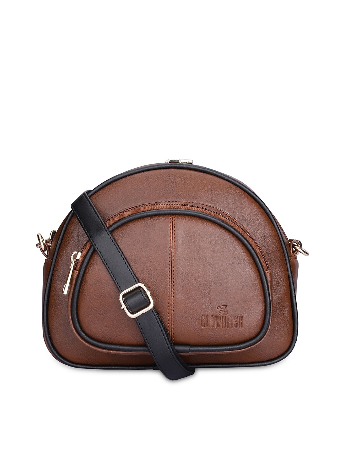 

THE CLOWNFISH Adjustable Strap Half Moon Sling Bag, Brown