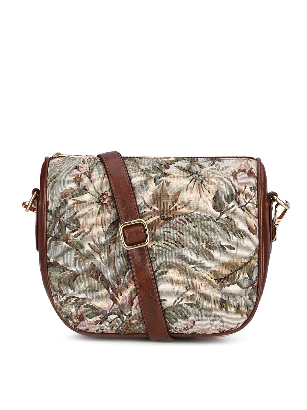 

THE CLOWNFISH Garnet Floral Printed Structured Sling Bag, Beige