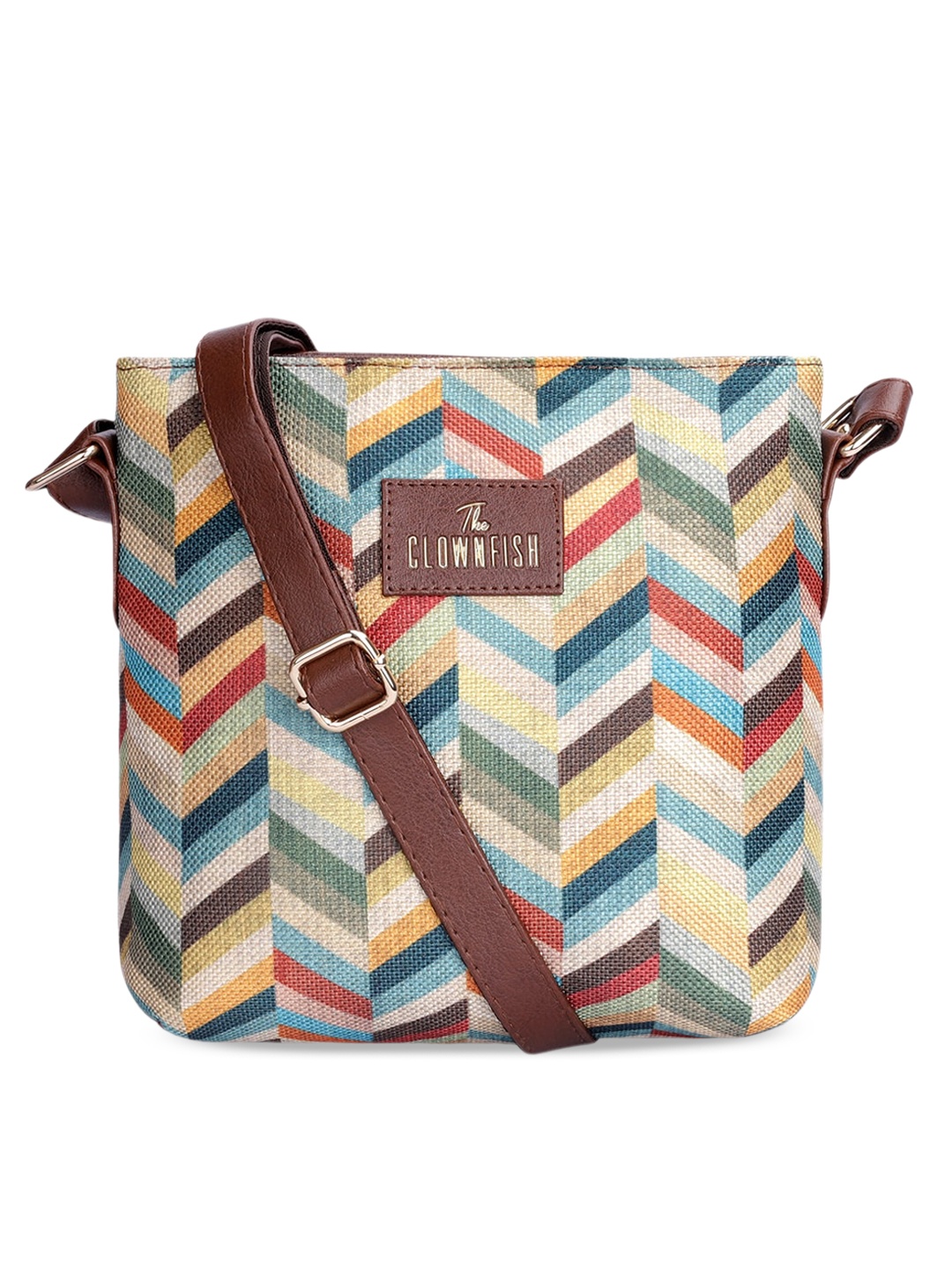 

THE CLOWNFISH Geometric Printed Structured Sling Bag, Blue