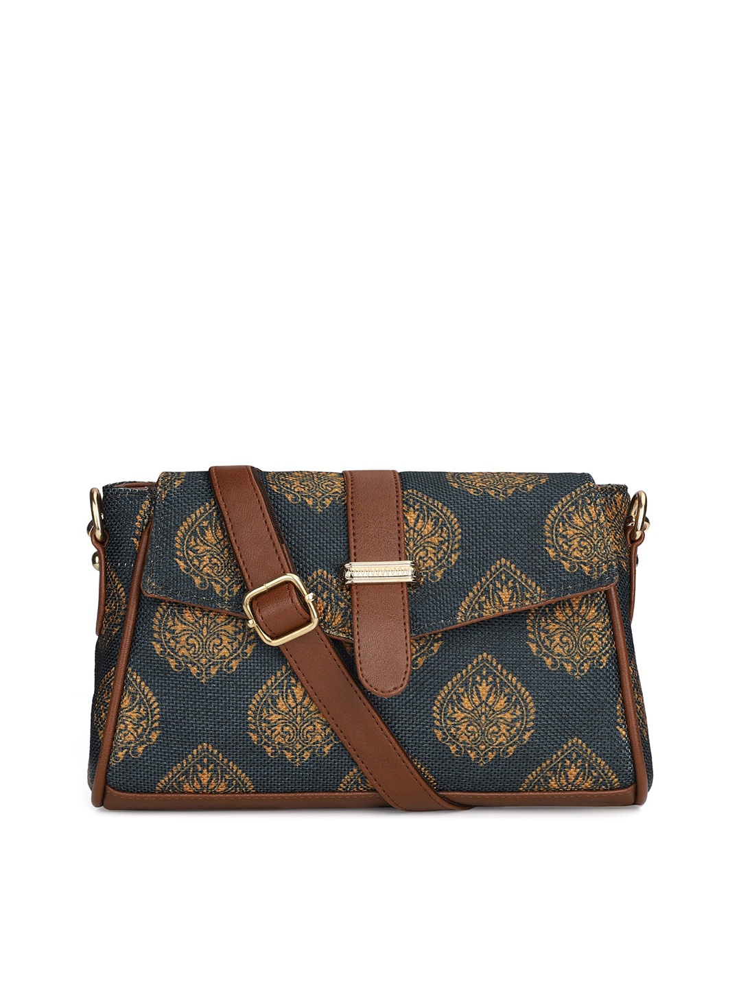 

THE CLOWNFISH Ethnic Motifs Printed Structured Sling Bag, Teal