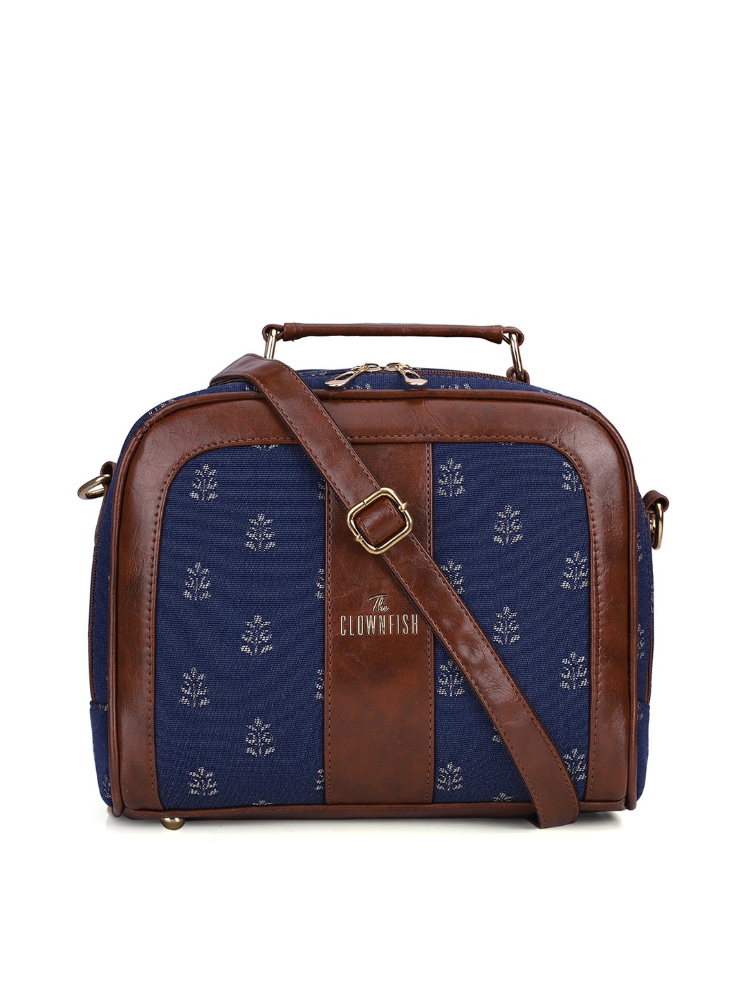 

THE CLOWNFISH Ethnic Motifs Printed Structured Handheld Bag, Navy blue