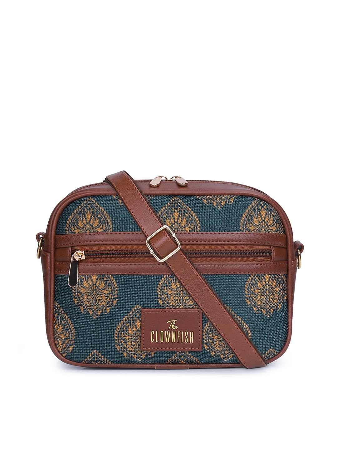 

THE CLOWNFISH Ethnic Motifs Printed Structured Sling Bag, Blue