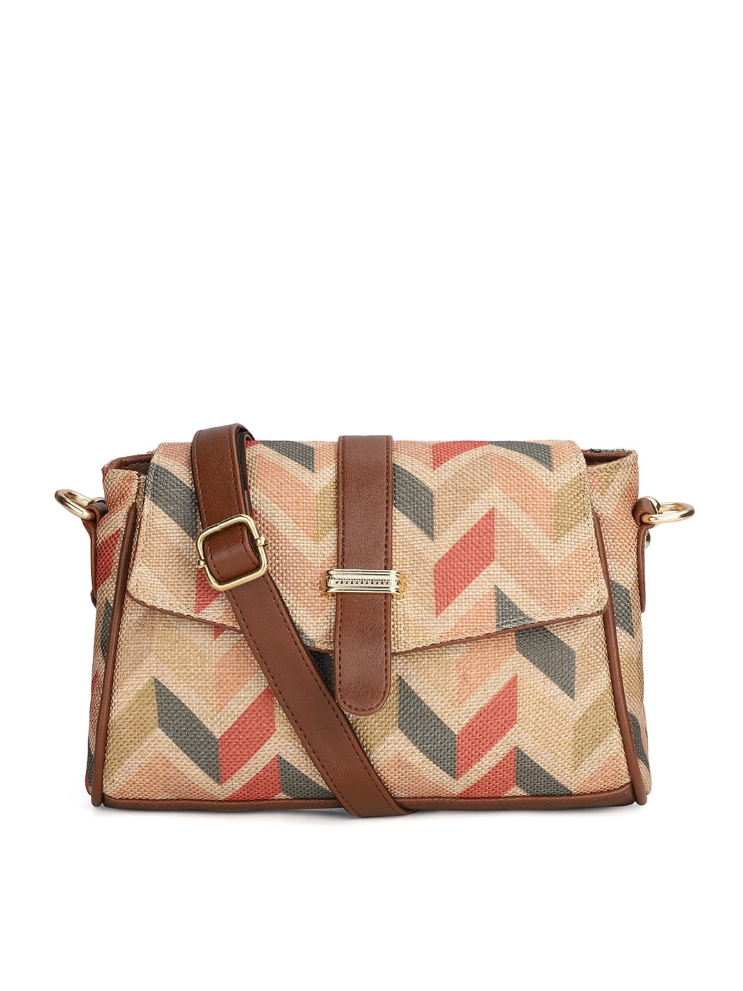 

THE CLOWNFISH Geometric Structured Sling Bag, Cream