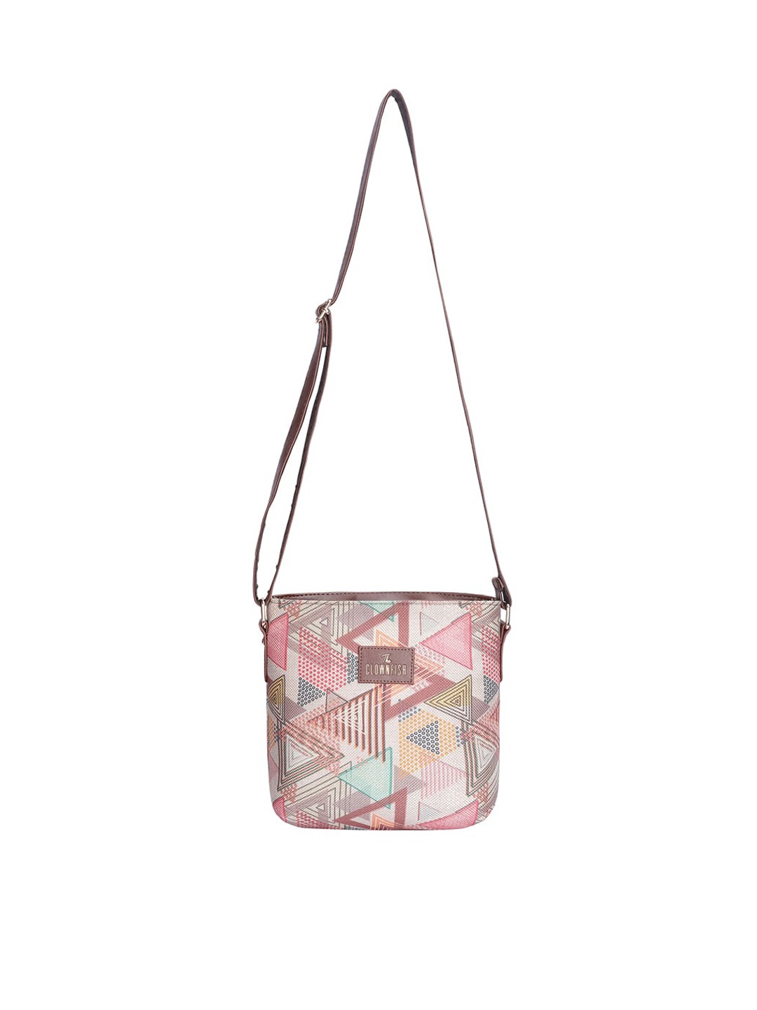THE CLOWNFISH Aahna Geometric Printed Jute Structured Sling Bag, Off white