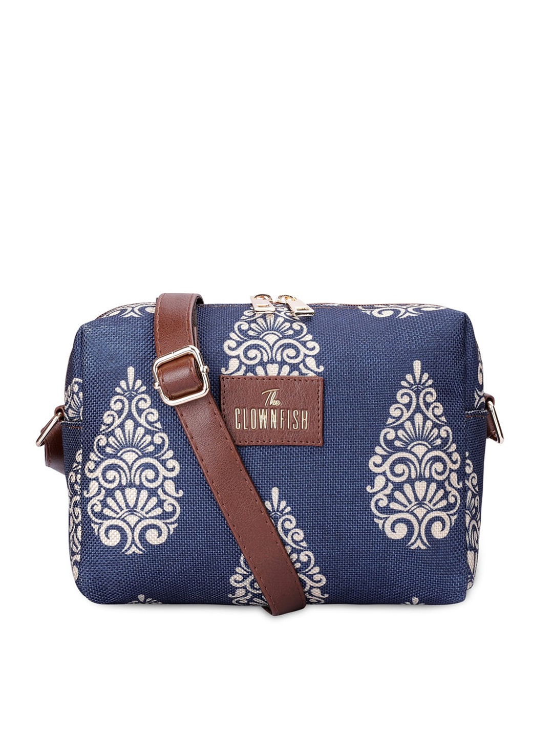 

THE CLOWNFISH Isla Ethnic Motifs Printed Structured Handheld Bag, Navy blue