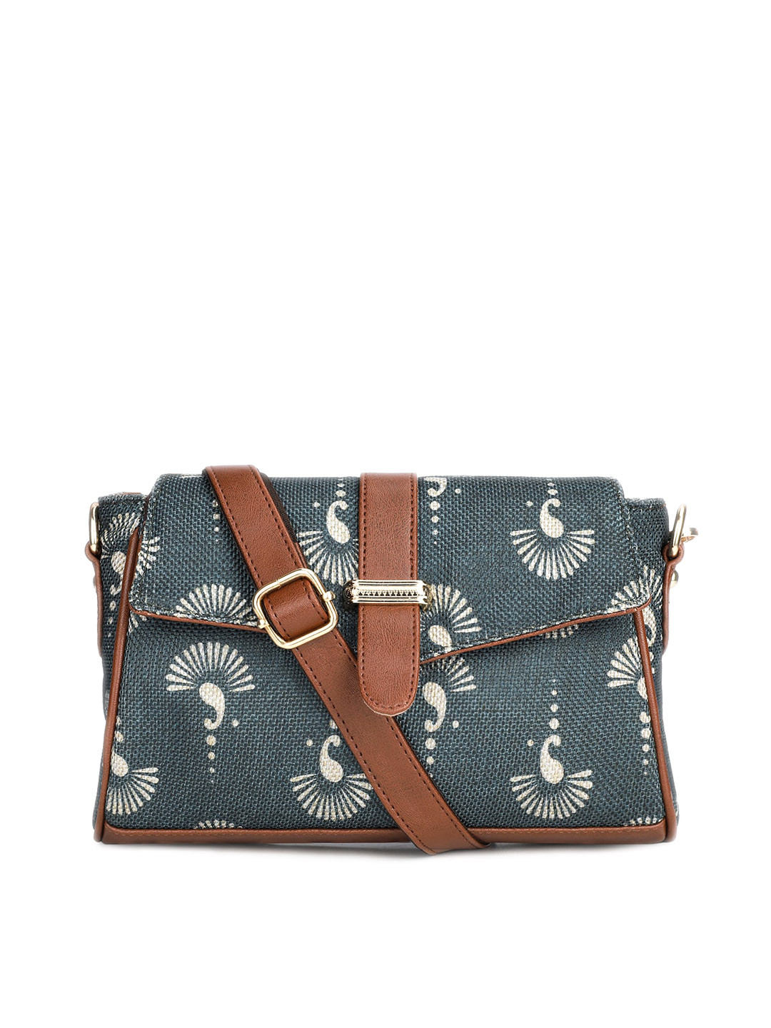 

THE CLOWNFISH Odelina Printed Structured Sling Bag, Teal