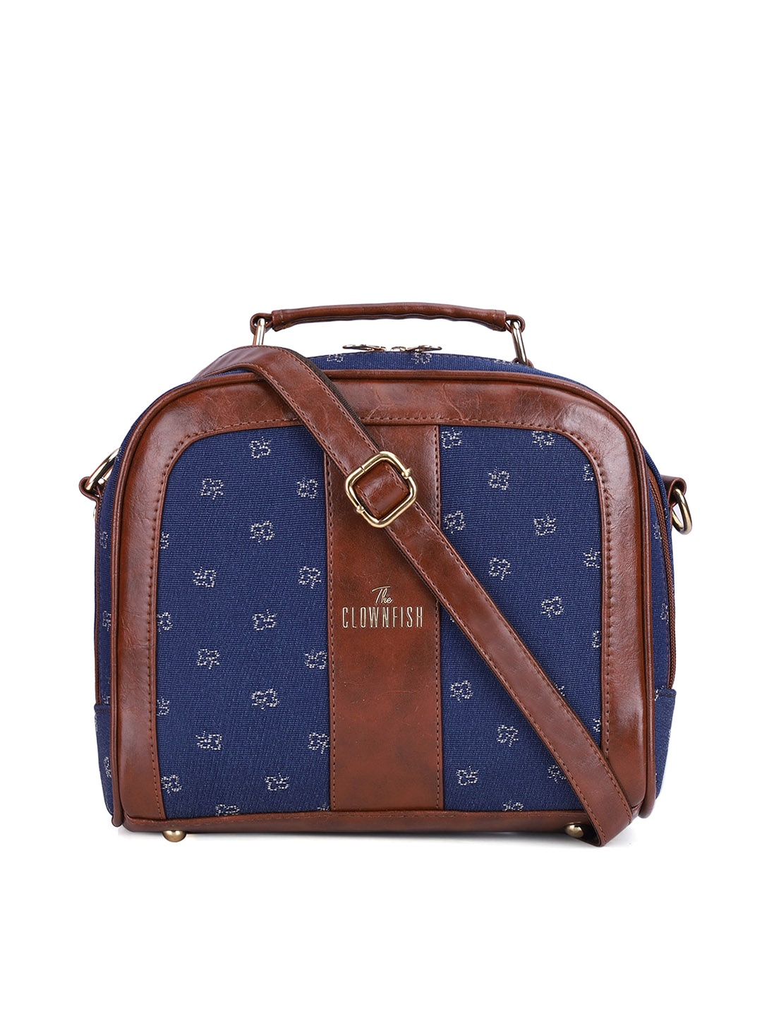 

THE CLOWNFISH Printed Structured Sling Bag, Navy blue