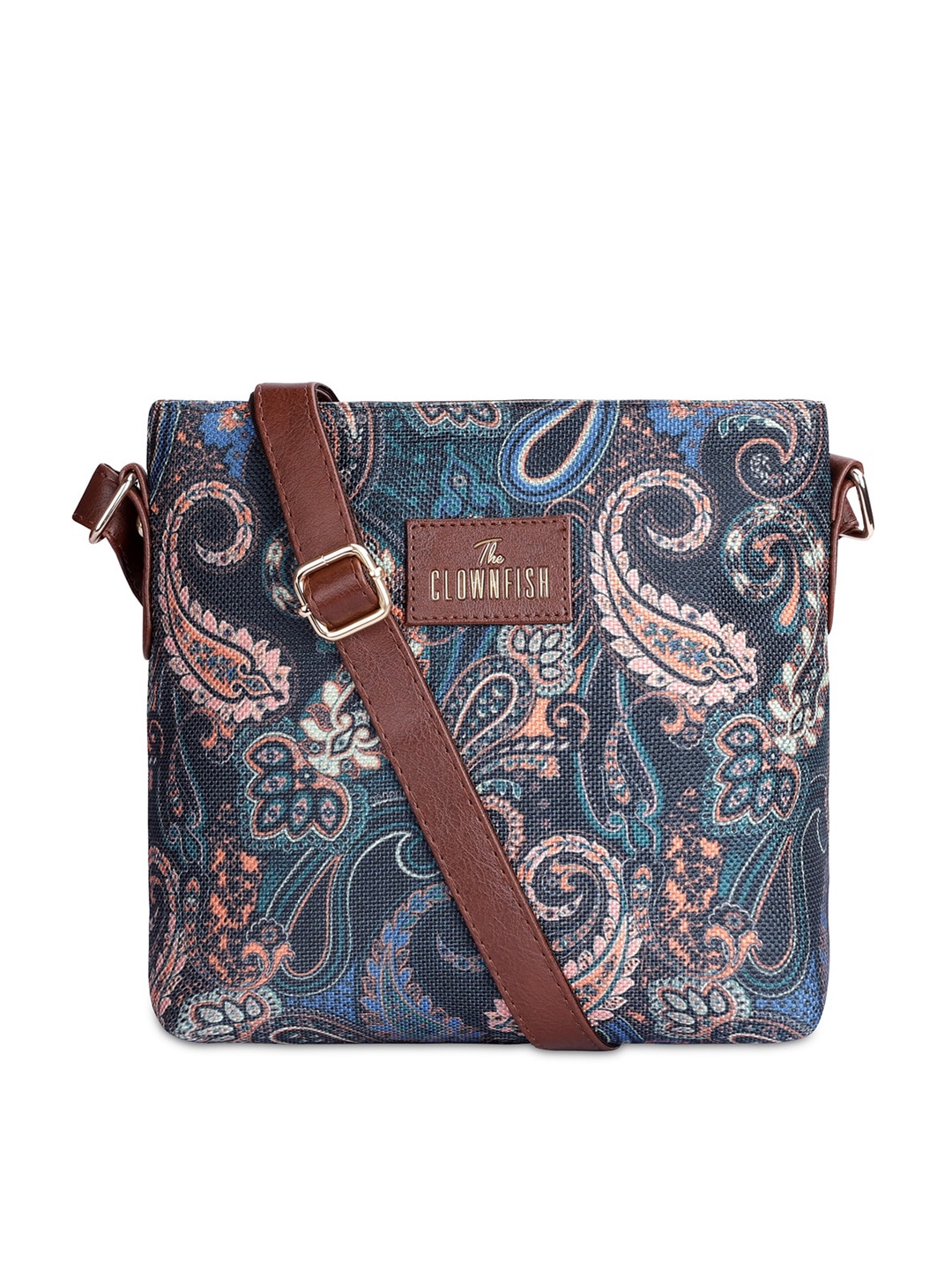 

THE CLOWNFISH Aahna Jute Floral Printed Structured Sling Bag, Blue