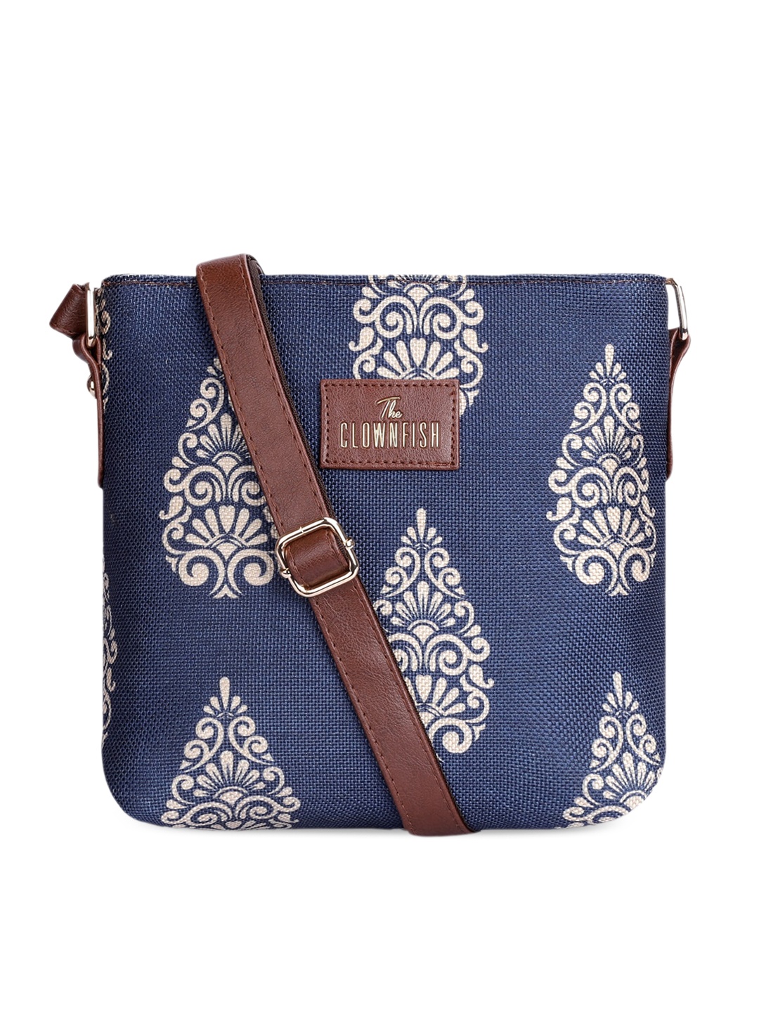 

THE CLOWNFISH Ethnic Motifs Printed Structured Sling Bag, Navy blue
