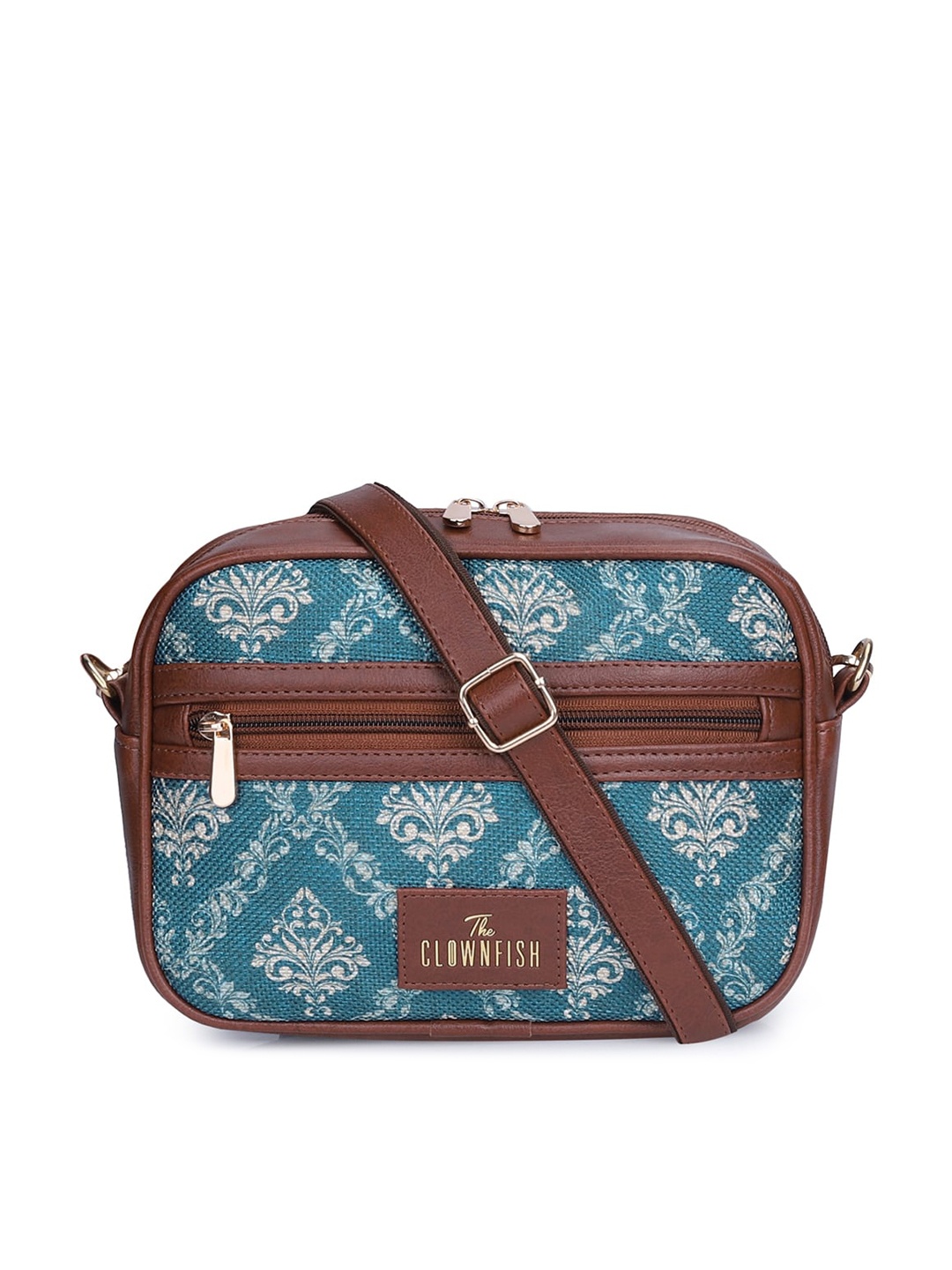 

THE CLOWNFISH Nyra Ethnic Motifs Printed Half Moon Sling Bag, Navy blue