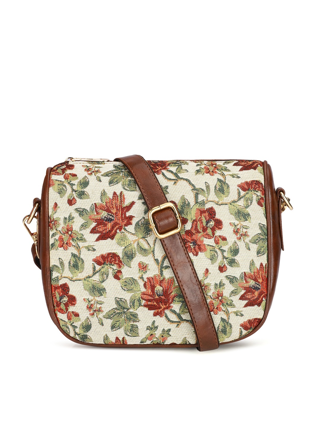 

THE CLOWNFISH Garnet Floral Printed Structured Sling Bag, Off white